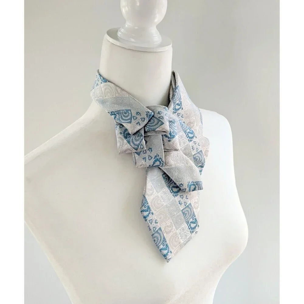 Vintage Blue And Silver Ascot - Androgynous Style - Unique Scarf.